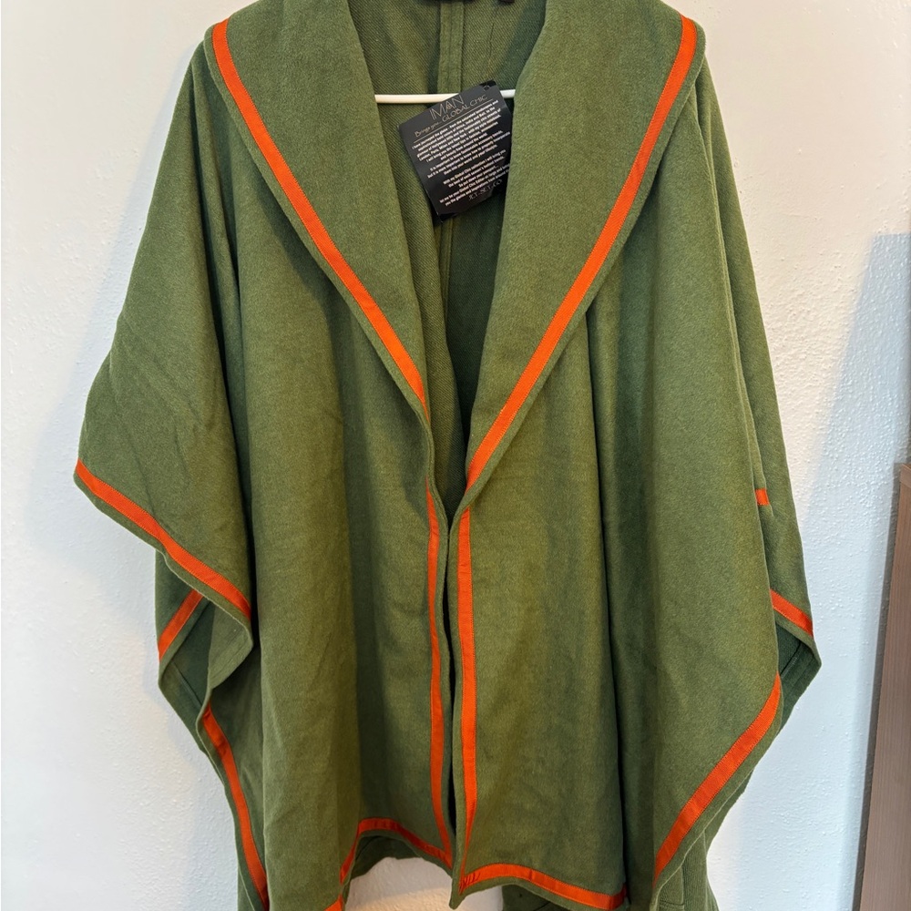IMAN Green Poncho with Orange Accents